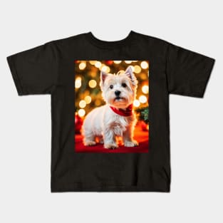 Cute Westie Dog with Christmas Gifts Kids T-Shirt